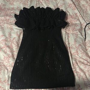 Black Ruffled Sequin Dress Homecoming Formal Dance